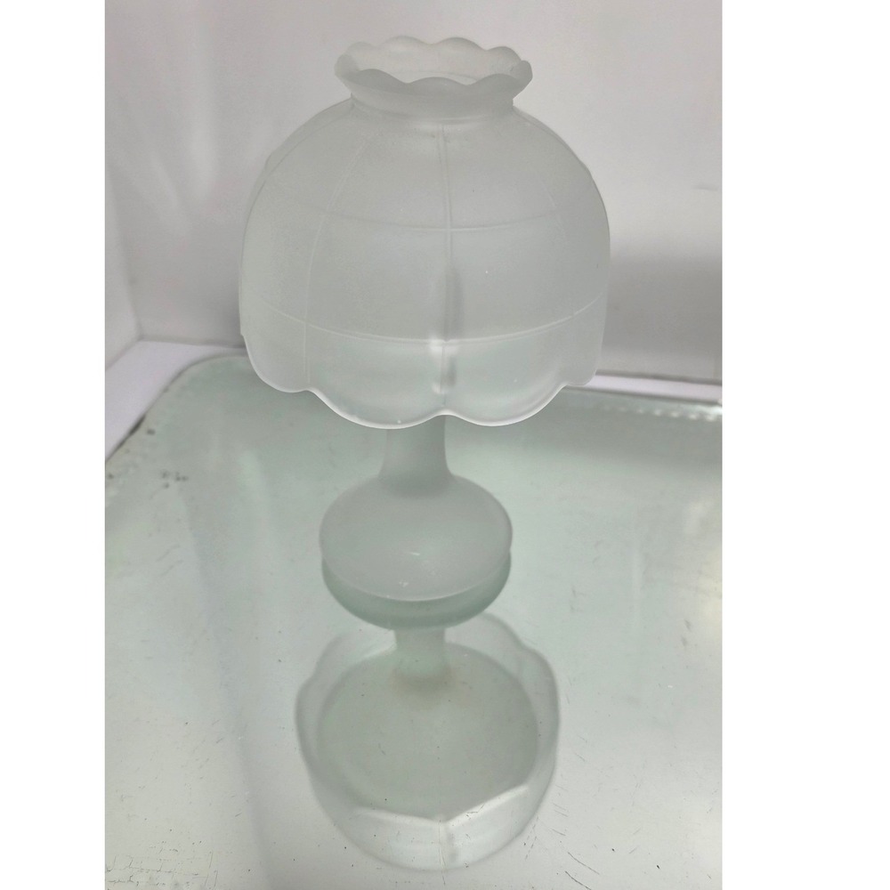 Vintage Frosted Satin Glass Fairy Lamp Scalloped 2-Piece Candle Holder 6"